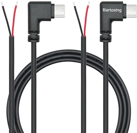 Right Angle USB C to 2 Pin Bare Wire Open End Wire 1M/3FT, 90 Degree USB Type C Male Plug Pigtail Power Cable 22AWG 5V/3A, for USB C Equipment Installed or Replacement Repair DIY Cable(2Pcs)
