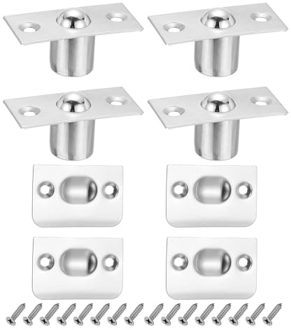 PATIKIL Stainless Steel Small Closet Ball Catch Door Hardware, 4 Pack Cabinet Door Ball Catch Chrome Finish with Strike Plate & Screw for Interior Doors, Silver