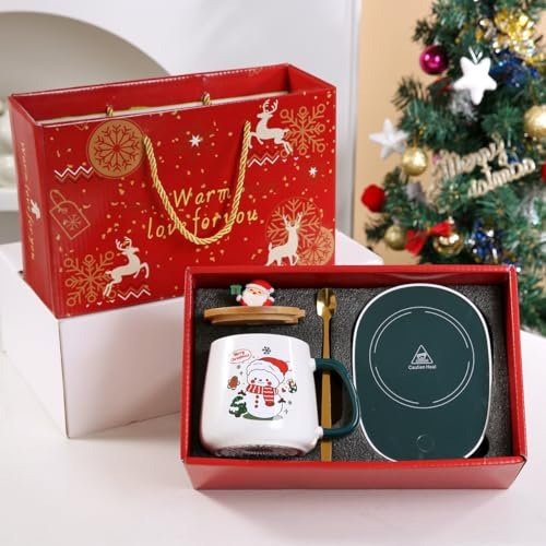 Christmas Coffee Mug, Christmas Mug USB Cup Warmer Set, Christmas Mug, Hot Chocolate Mug, 400 ml Christmas Cups, Cup Warmer for Desk, Mug Gift Set (Snowman)