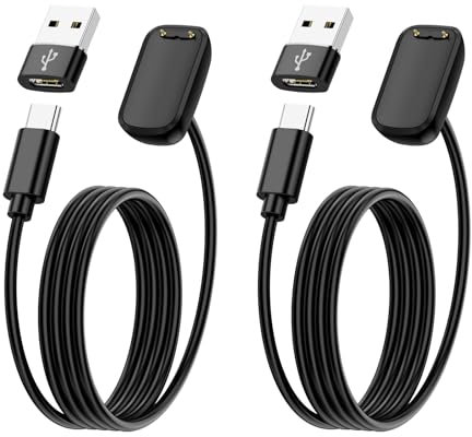 2 Stück USB C Smartwatch Ladekabel Ladegerät für Fitbit Charge 6/Charge 5/Luxe, 1M Magnetisches Type C Ladestation Ladekabel mit USB C auf USB A Adapter für fitbit Charge 5 Charge 6 USB ladekabel