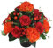 Artificial/Silk Flower Arrangement in Grave pot, 26cm in warm autumn shades with red roses, orange carnations and berries