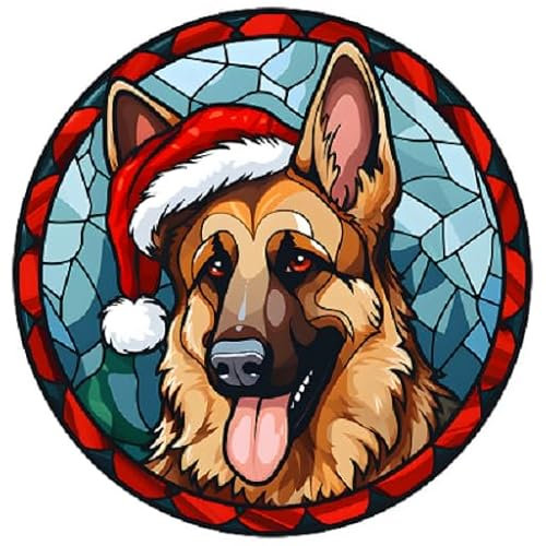 Dog Christmas Baubles Stained Glass Design, Great Tree Decoration, 6cm (German Shepherd) Other Breeds Available. (Acrylic Bauble, not made from stained glass) Great Secret Santa Gift