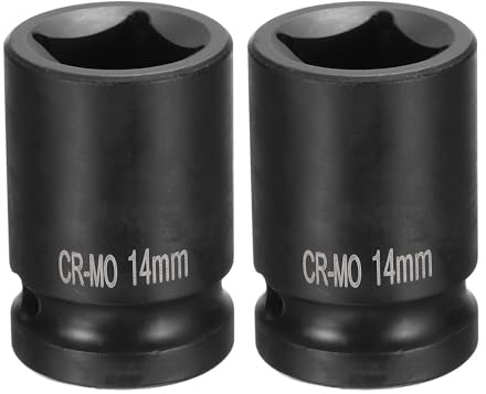 QUARKZMAN 2Pcs 4 Pointe Douille Carrée 1/2 Drive 14mm Douille à Choc Carrée Métrique CR-MO Douilles de Roue Standard Noircissantes Outil de Douille Pneumatique pour Réparation Automobile