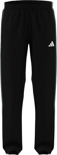 adidas Men's Essentials 3 Stripes Woven Open Hem Trackpants, Black/Team Dark Green/White/Better Scarlet, L