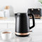 Wave Black & Rose Gold Kettle - Features: One Touch Lid Opening, Illuminated On/Off Switch, Washable Lime Scale Filter, 360° Rotation Base, Overheat Protection