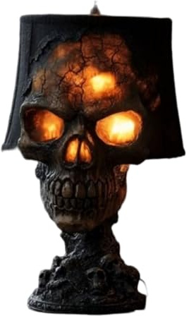 BOSSETY Halloween Totenkopflampe Deko, Totenkopf Nachtlicht im Gothic Horror Stil aus Lavastein, Lava-Riss-Design, Totenkopf-Brennglüheffekt, für Halloween Horroratmosphäre Dekorationspartys (A)