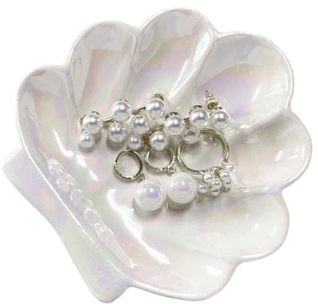 GO2HEJING Muschel Schale Schmucktablett aus Keramik, Muschelform Dekorativer Schmuckschale, Kleiner Ringhalter, Schmuck Schale Organizers für Ringe, Ohrringe, Halsketten Raumdekoration