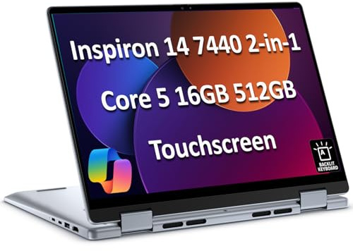 Dell Inspiron 14 7440 2-in-1 Laptop (14 Zoll FHD+ Touchscreen, Intel Core 5 120U (> i7-1355U), 64GB DDR5, 2TB SSD), für Designer, Creator, 10 Stunden Akkulaufzeit, Hintergrundbeleuchtung, Win 11 Pro w