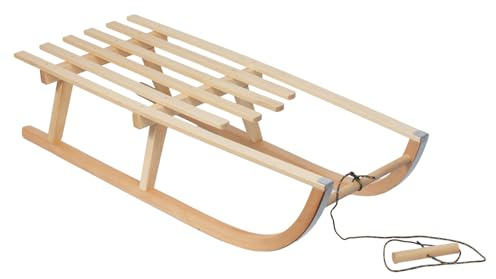 Green Blue GB153 Buchenholz Schlitten Klassisch Mit Zugleine Metallkufen Robust Kinder Rodel Leicht Stabil Lackiert 100-kg Tragkraft Winter Outdoor Spielspaß