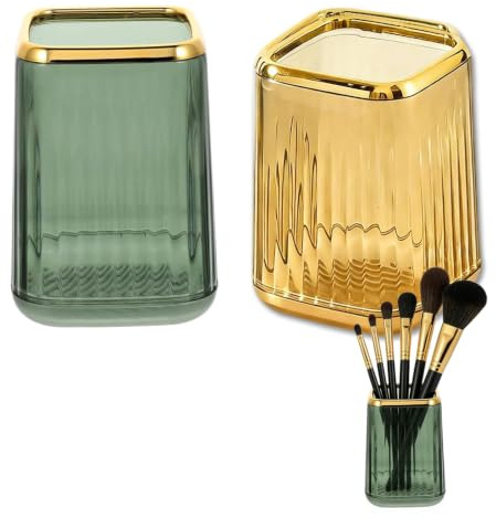 nuneoeuo 2Pcs Makeup Brush Holder, Green and Amber Make Up Brush Holder, Vintage Women Makeup Holders, Make Up Brushes Holders for Decoration, Birthday Gifts and Cosmetic Storage