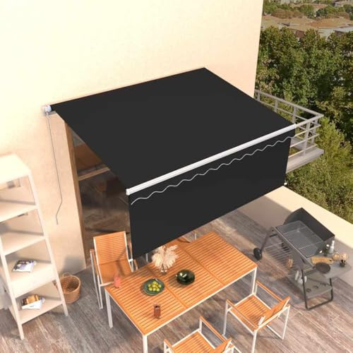 Owoxanthellate Markise Anthrazit 350x250 cm ausziehbar mit Rollo Sonnenschutz für Balkon Terrasse Garten platzsparend Robustes Aluminium Gestell für Outdoor-Nutzung