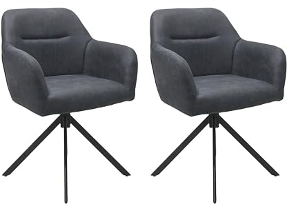 byLIVING Esszimmerstuhl 2er-Set Montreal, Bezug anthrazit, Gestell schwarz | 360° drehbar mit Ziernaht im Rücken, Küchenstuhl, B 57, H 81, T 58 cm