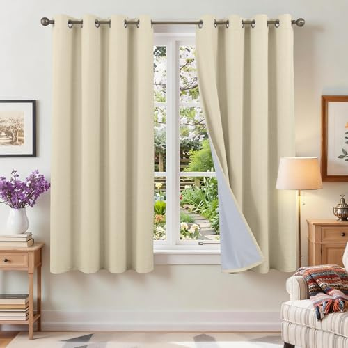 Runyéla 100% Vorhänge Blickdicht Leinenoptik, Gardinen mit Ösen Leinen 2er Set, H 175 x B 140 Thermovorhang Hitzeschutz Akustik Beigegrau Lärmschutzvorhang für Schlafzimmer Wohnzimmer