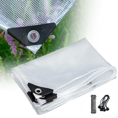 Bâche Transparente en Maille, Bâche de Protection imperméable Transparent 0.39 mm, Bâche Armée Imperméable Résistance Anti-UV pour Plantes, Meubles, Bateau, Bois de Chauffage(Blanc,2x3 m)