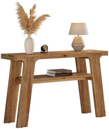 TRIBEWOOD Tavolo Consolle in Legno Massello Farmhouse, 120 x 30 x 80 cm, Tavoli Consolle Stretti con 2 Ripiani per Soggiorno, Corridoio, Ingresso, Dietro il Divano, Facile da Montare