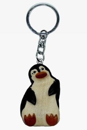 Unbekannt Schlüsselanhänger Pinguin aus Holz und Metall, Pinguine Tier Tiere