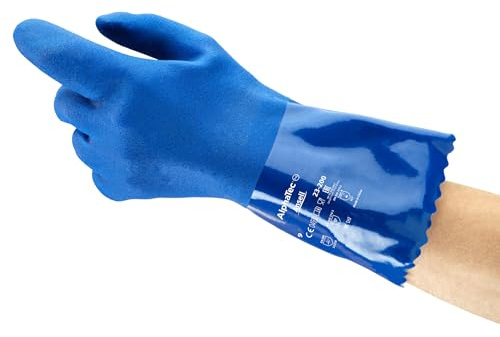 Ansell AlphaTec 23-200 Work Gloves in PVC, Food Approved, Dexterity and Flexibility at Low Temperatures, Dipped Rough Finish for Enhanched Grip, Size 8/M (12 Pairs)