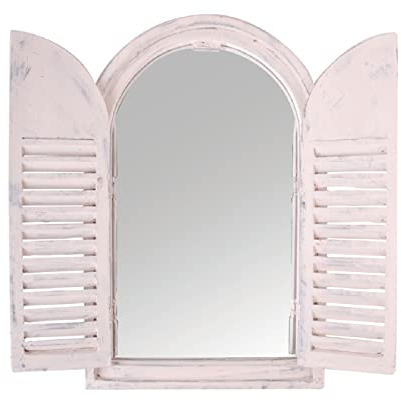 Esschert Design – Espejo de pared, con aspecto de ventana, en color blanco, con 2 láminas que simulan puertas, aprox. 59 cm x 38 cm x 4,5