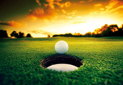 1art1 Golf Golfball An Der Loch-Kante, 3-Teilig Fototapete Poster-Tapete 360x250 cm