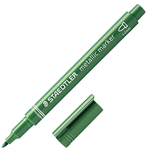 STAEDTLER 8323-553 Metallic Marker, 10 Stück im Kartonetui, grün | Runde Faserspitze 1–2 mm, deckend auf hell & dunkel – abwischbar – Art.-Nr. 8323-553