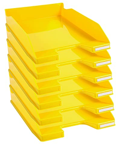 Exacompta 113289D 6er Pack Premium Briefablage Combo Midi DIN A4. Ideale Briefkörbe für Ihre Organisation. Robuste und stapelbare Ablagekörbe gelb glossy