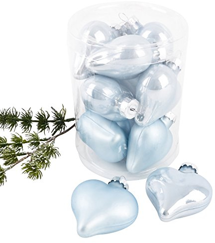 Dadeldo Living & Lifestyle Weihnachtskugel Herz Premium 10er Set Glas 6x5x3cm Xmas Baumschmuck (Blau)