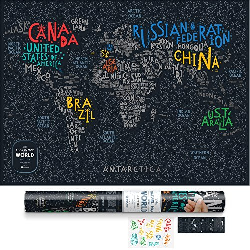 1DEA.me Carte du Monde de Voyage à gratter Noir 80 x 60 cm