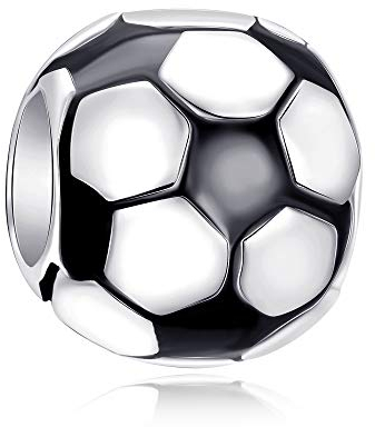 Fußball-Charms, klassische Weltmeisterschafts-Charm-Perle, 925er Sterlingsilber, mit schwarzer Emaille, passend für europäische Charm-Armbänder