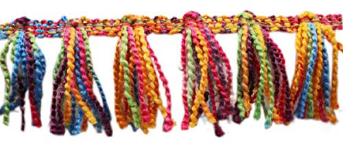Yalulu 5 Yards Multicolor Knitting Yarn Tassel Fringe Trim Ribbon Apparel Fabric Cord DIY Craft Sewing Supplies