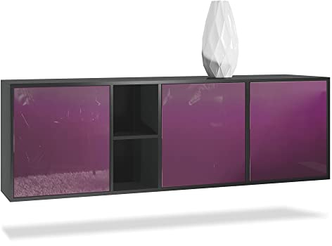 Vladon Kommode Cuba, Made in Germany, Schwarz matt/Brombeer Hochglanz - Modernes Sideboard für Ihr Wohnbereich - (BxHxT) 182x53x35 cm