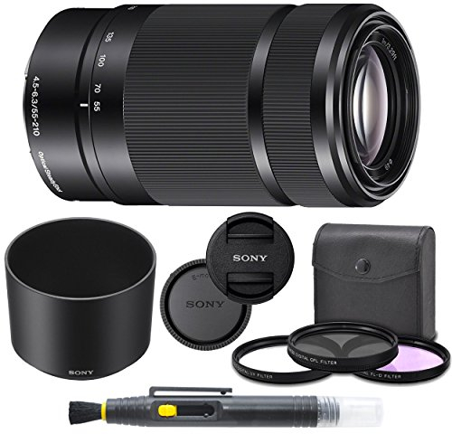 Sony E 55-210 mm f/4.5-6.3 OSS Objektiv (schwarz) für E-Mount Kameras; Lieferumfang: Filterset, Reinigungsstift, Objektivdeckel vorne und hinten Original Gegenlichtblende, internationale Version