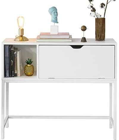 SoBuy FSB21-W Konsolentisch Beistelltisch Flurtisch mit 1 Klappe und Fach Sideboard Weiß BHT ca: 92x80x30cm
