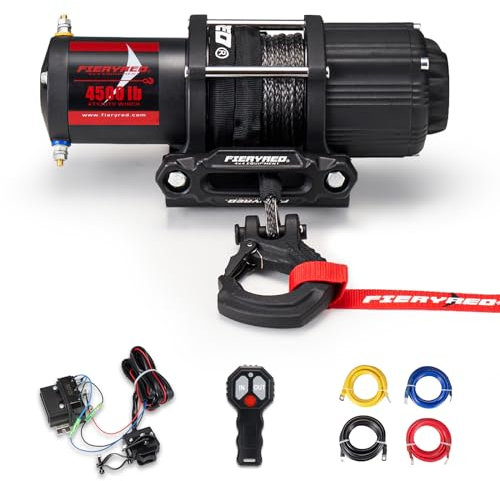 FIERYRED 12 V 2041 kg elektrische Seilwinde mit synthetischem Seil, kabellose Fernbedienung, für ATV, UTV, LKW, Off-Road-Anhänger