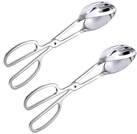 2 Pack Buffet Tongs, AUHOTA Stainless Steel Salad Tongs (Strong Gripping & Multifunctional), Cake Tongs Bread Tongs Thickening Food Tongs for Kitchen Buffet Party Catering Serving