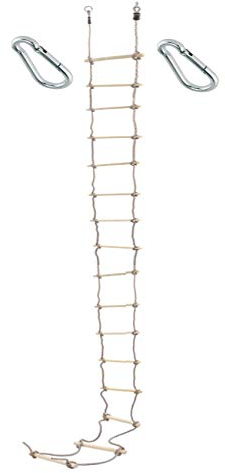 h2i Strickleiter für Kinder | Kletterleiter mit 16 Holzsprossen | Hängeleiter aus Holz | Seilleiter inkl. Karabiner | Outdoor Kletterspielzeug | Höhe 560 cm