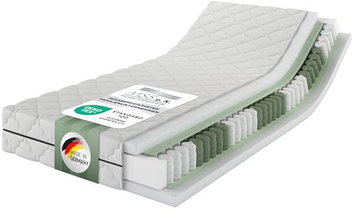 MSS e.K. Taschenfederkernmatratze Medic 90x210 x 20 cm 7-Zonen H2 | ergonomischer Kaltschaum, OEKO-TEX, Microfaser-Bezug, Made in Germany