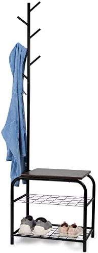 Milliard Garderobe, Garderobe, Eingangsmöbel mit Schuhregal mit 2 Ebenen – organisierte Aufbewahrung für Mäntel, Kleidung, Taschen (Metall, Industriestil)