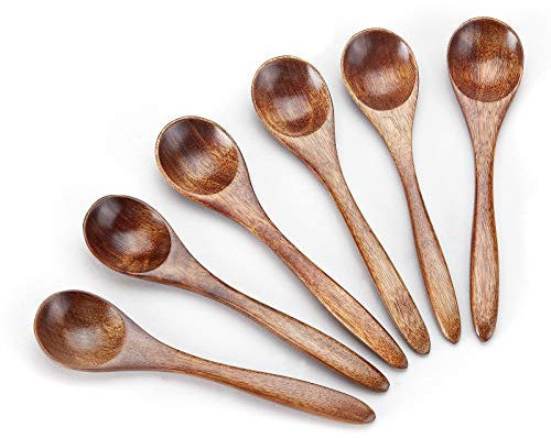 Sevensun Cucharilla pequeña de madera, 6 utensilios de madera para cocinar, condimentos, miel, cucharas para uso diario