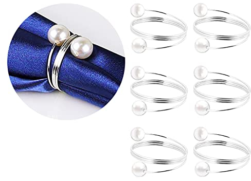 Anloo Perlen Serviettenringe Hochzeit, Silber Gold Serviette Serviette Schnallenhalter für Valentinstag, Weihnachten, Familientreffen, Dinnerparty (Silber-6 PCS)