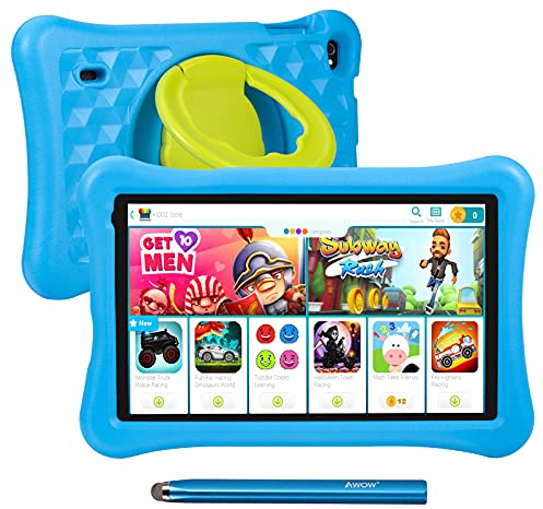 AWOW Tablet per Bambini 10.1 Pollici 2GB RAM 32GB ROM, Funtab 1001 Android 10 Tablets KIDOZ& Google Play Kidoz Preinstallato con Kid-Proof Custodia (Azzurro),Penna tattile,WiFi, Bluetooth
