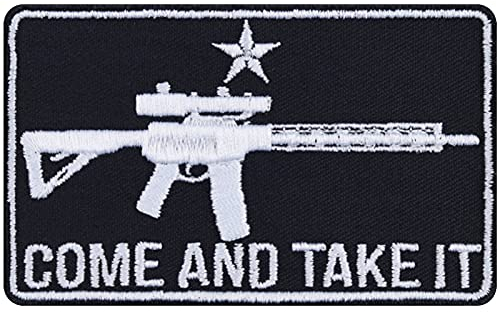 COME AND TAKE IT MG Aufnäher Waffen Aufbügler Tactical Morale Patch zum annähen/aufbügeln Sniper Bügelbilder Maschinengewehr Applikation für alle Stoffe | 90x55mm