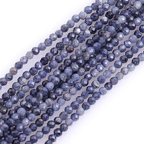 Gem-Inside 2 mm blauer kleiner Saphir, natürlicher Edelstein, facettiert, rund, Halbedelstein, lose Rocailles, für Schmuckherstellung, 38,1 cm Strang