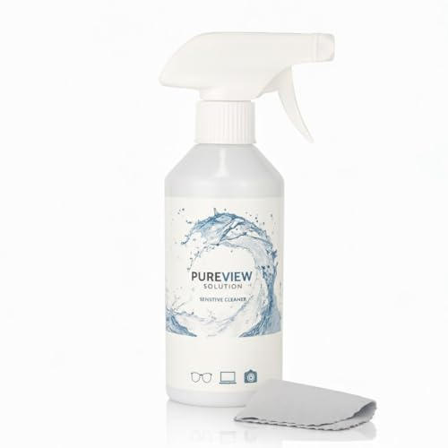 PureView Solution 300ml Bottle Spectacle Multi Cleaner/Anti Fog/Allergy-Friendly/Antistatic/Fat-Dissolving/Biological Basis Sensitive Cleaner 0% Alcohol Organic Basis 0% Alcohol+Nano Ceramic Wipe