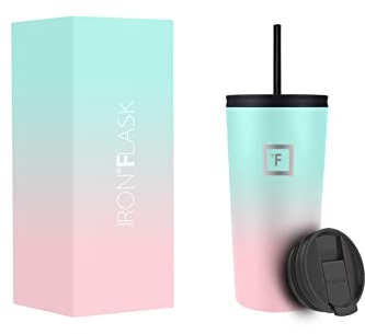 IRON °FLASK Classic Tumbler 2.0-590 ml, 2 Lids (Straw/Flip), Vacuum Insulated Stainless Steel Bottle, Double Walled, Thermo Travel Mug, Water Metal Canteen (Bubble Gum)