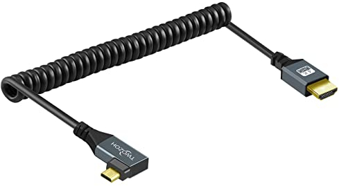 Twozoh Spiralkabel mit links abgewinkeltem Micro-HDMI-auf-HDMI-Kabel, 90 Grad gedehnt, Länge 30cm bis 150cm, unterstützt 3D/4K 1080p