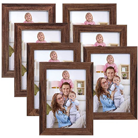Giftgarden 6x4 Photo Frame Brown Set of 7 Rustic Walnut-Color Photo Frames 4 by 6 for Tabletop or Wall
