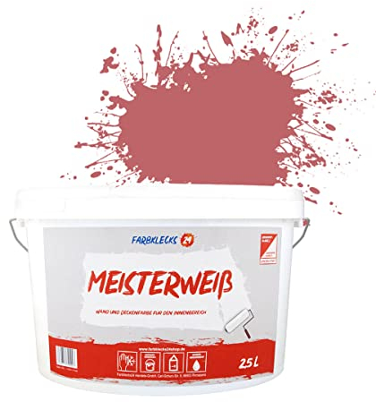 Farbklecks24 Meisterweiß Color, Wandfarbe Rot 3-3 (2,5L),(versch. Farben),hohe Deckkraft