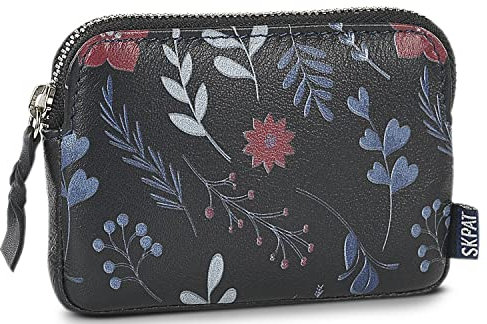 SKPAT - Porte-Monnaie Femmes Cuir véritable avec Zip Petit Porte-Cartes Porte-clés. 204804 de Blocage RFID, Couleur Bleu Marine
