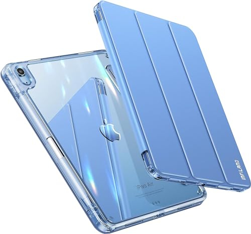 INFILAND Hülle für iPad Air 11 Zoll M3/M2 (2025/2024), iPad Air 5./4. Generation 2022/2020 10,9 Zoll - Kristallklare Rückseite Anti-Vergilbung Schutzhülle mit Stifthalter, Auto Schlafen/Wachen, Blau