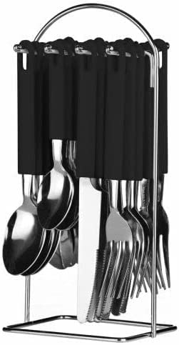 TRTO 24 Piece Cutlery Set with Chrome Stand Essentials Useful for Every Home (Black)